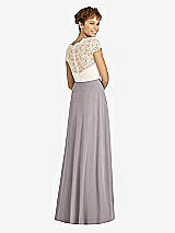 Rear View Thumbnail - Cashmere Gray & Ivory Cap Sleeve Illusion-Back Lace and Chiffon Dress