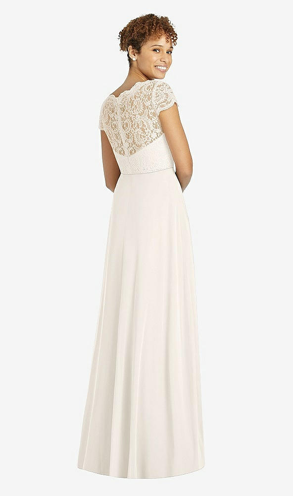 Back View - Ivory & Ivory Cap Sleeve Illusion-Back Lace and Chiffon Dress
