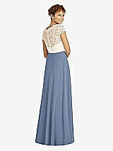 Rear View Thumbnail - Larkspur Blue & Ivory Cap Sleeve Illusion-Back Lace and Chiffon Dress
