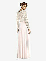 Rear View Thumbnail - Blush & Ivory Long Sleeve Illusion-Back Lace and Chiffon Dress