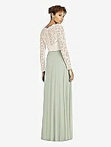 Rear View Thumbnail - Celadon & Ivory Long Sleeve Illusion-Back Lace and Chiffon Dress