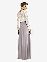 Rear View Thumbnail - Cashmere Gray & Ivory Long Sleeve Illusion-Back Lace and Chiffon Dress