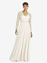 Front View Thumbnail - Ivory & Ivory Long Sleeve Illusion-Back Lace and Chiffon Dress