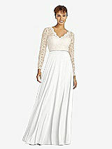 Front View Thumbnail - White & Ivory Long Sleeve Illusion-Back Lace and Chiffon Dress