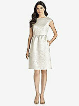 Front View Thumbnail - Ivory Gold Full Midi Natural Waist Cap Sleeve Dress