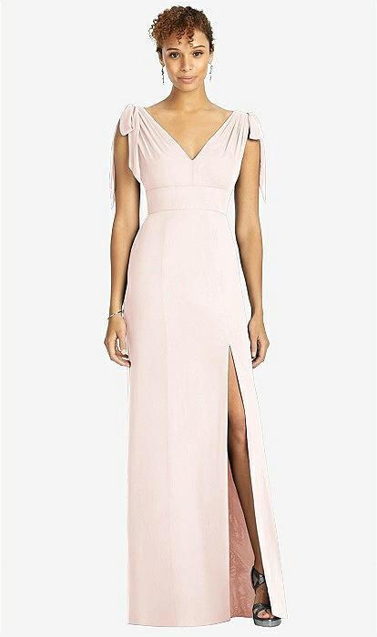 v back bridesmaid dress Bow-shoulder Sleeveless Deep V-back Mermaid In Blush VERA MINI DRESS construction:leather-sole Size:UK 8 EU 42 She is wearing a