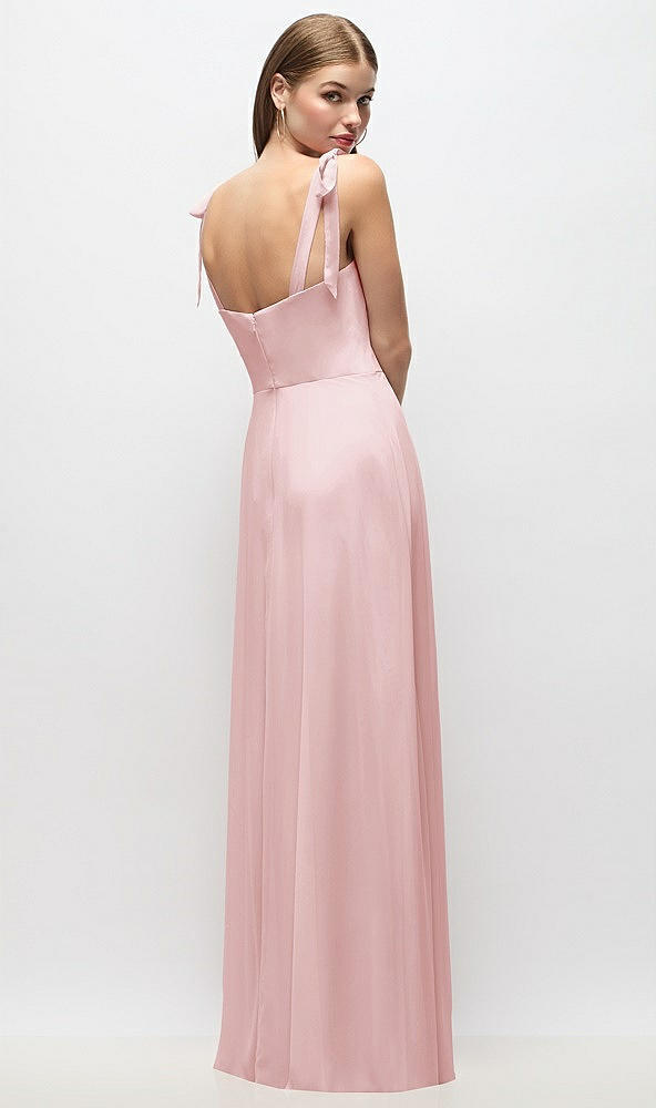 Back View - Ballet Pink Tie-Shoulder Chiffon Maxi Dress with Front Slit