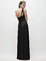 Rear View Thumbnail - Black Tie-Shoulder Chiffon Maxi Dress with Front Slit