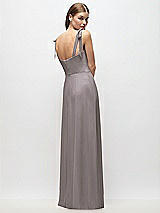 Rear View Thumbnail - Cashmere Gray Tie-Shoulder Chiffon Maxi Dress with Front Slit