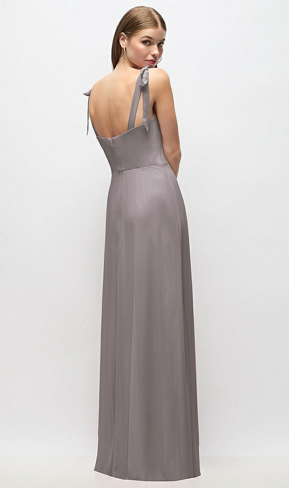 Back View - Cashmere Gray Tie-Shoulder Chiffon Maxi Dress with Front Slit