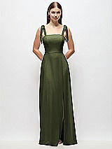 Front View Thumbnail - Olive Green Tie-Shoulder Chiffon Maxi Dress with Front Slit