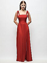 Front View Thumbnail - Poppy Red Tie-Shoulder Chiffon Maxi Dress with Front Slit