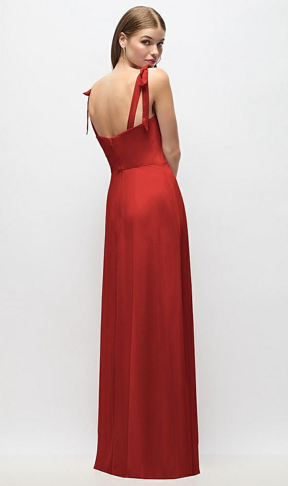 Back View - Poppy Red Tie-Shoulder Chiffon Maxi Dress with Front Slit