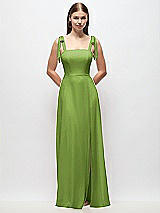 Front View Thumbnail - Peridot Green Tie-Shoulder Chiffon Maxi Dress with Front Slit