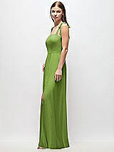 Side View Thumbnail - Peridot Green Tie-Shoulder Chiffon Maxi Dress with Front Slit
