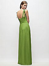 Rear View Thumbnail - Peridot Green Tie-Shoulder Chiffon Maxi Dress with Front Slit