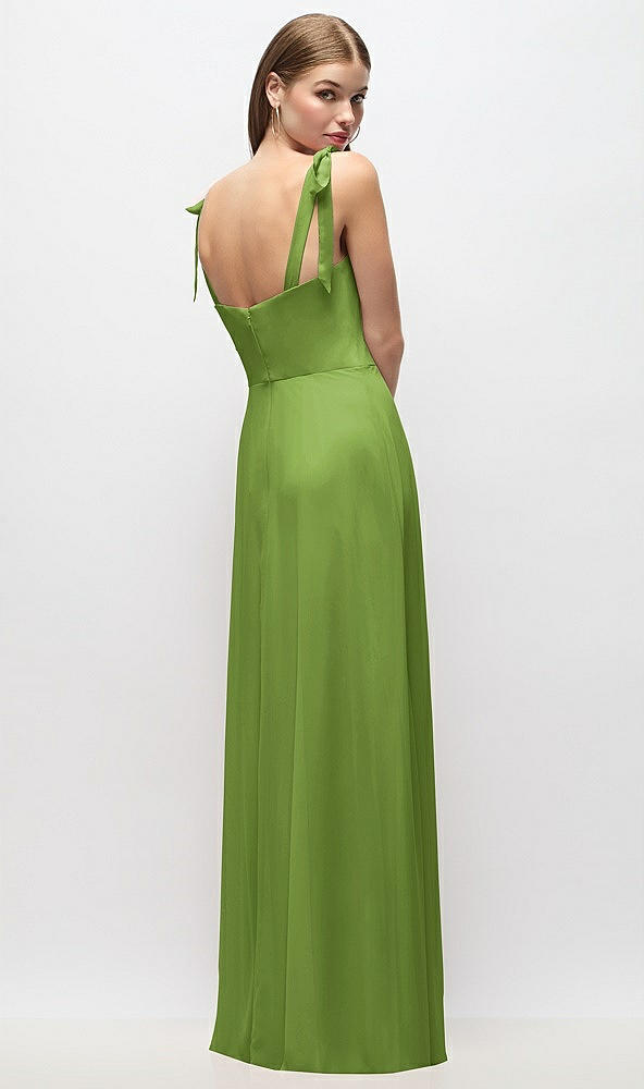 Back View - Peridot Green Tie-Shoulder Chiffon Maxi Dress with Front Slit