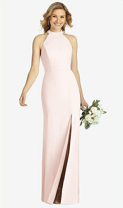 blue dress for baby girl Elegant High Neck Dusty Rose Long Bridesmaid Dress – FancyVestido main image 1