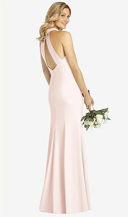 High-neck Cutout Halter Trumpet Bridesmaid Dress In Blush