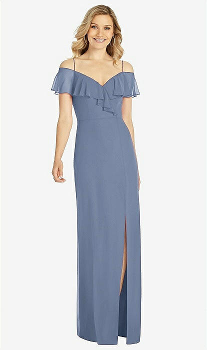 Ruffled Cold-Shoulder Maxi Dress