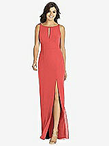 Front View Thumbnail - Perfect Coral Keyhole Neck Mermaid Dress with Front Slit