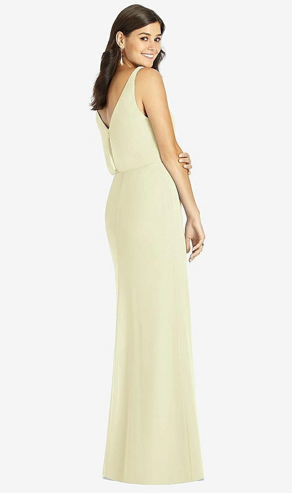 Back View - Butter Yellow Blouson Bodice Mermaid Dress with Front Slit
