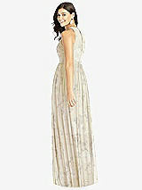 Rear View Thumbnail - Butter Yellow Floral Shirred Skirt Jewel Neck Halter Dress with Front Slit