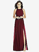 Front View Thumbnail - Cabernet Shirred Skirt Jewel Neck Halter Dress with Front Slit
