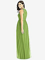 Rear View Thumbnail - Peridot Green Shirred Skirt Jewel Neck Halter Dress with Front Slit