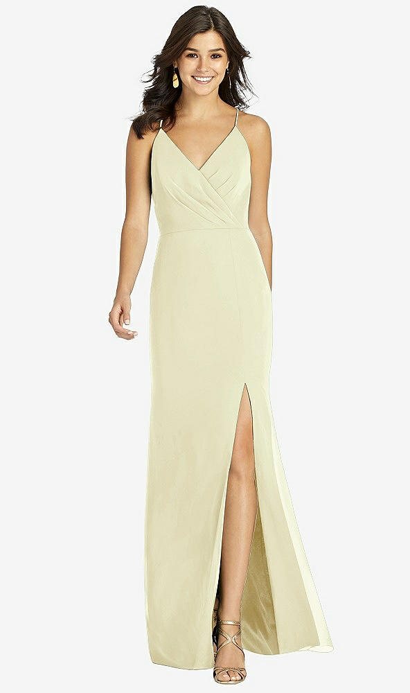 Front View - Butter Yellow Criss Cross Back Mermaid Wrap Dress