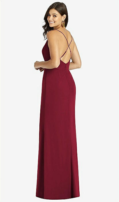 knee length dresses for ladies Solid 3/4 Sleeve Wrap Dress with Pockets (Burgundy) main image 0