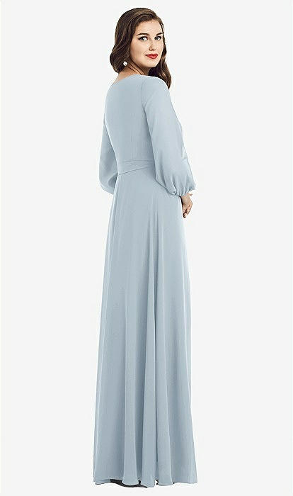 Long Sleeve Wrap Maxi Bridesmaid Dress With Front Slit In Mist | The Dessy  Group