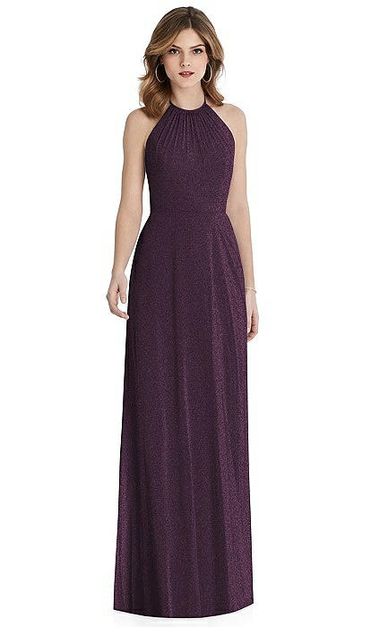 aubergine color bridesmaid dresses Fitted Satin Sleeveless Open Back Eggplant Evening Gown AC370 4 / Magenta main image 0