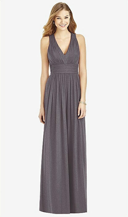 stormy grey bridesmaid dresses Stormy Bridesmaid Dresses Chic Bateau Neckline Ruffle Short Sleeves Sheath/Column Chiffon Bridesmaid Dress with Slit main image 1