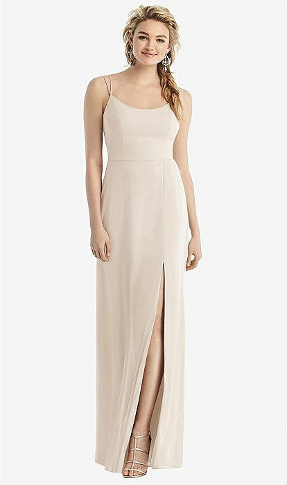 Cowl-back Double Strap Maxi Bridesmaid Dress With Side Slit In Oat
