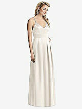 Front View Thumbnail - Ivory Pleated Skirt Satin Maxi Dress with Pockets