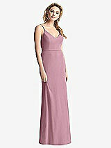 Rear View Thumbnail - Dusty Pink Shirred Sash Cowl-Back Chiffon Trumpet Gown