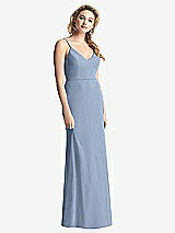 Rear View Thumbnail - Cloudy Shirred Sash Cowl-Back Chiffon Trumpet Gown
