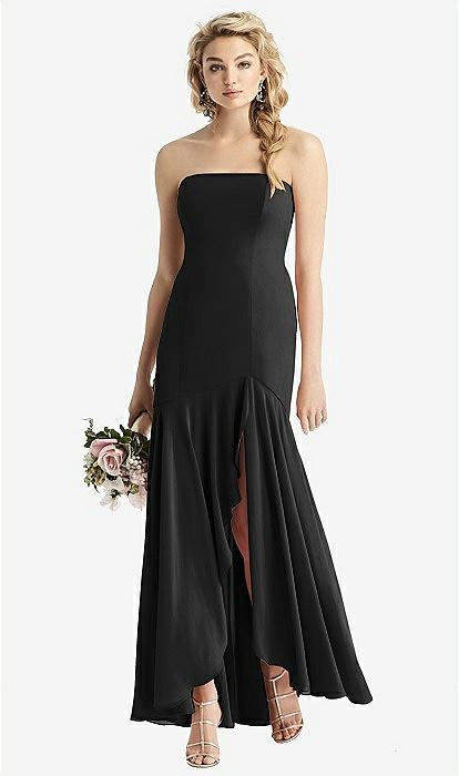 Strapless Sheer Crepe High-Low Dress