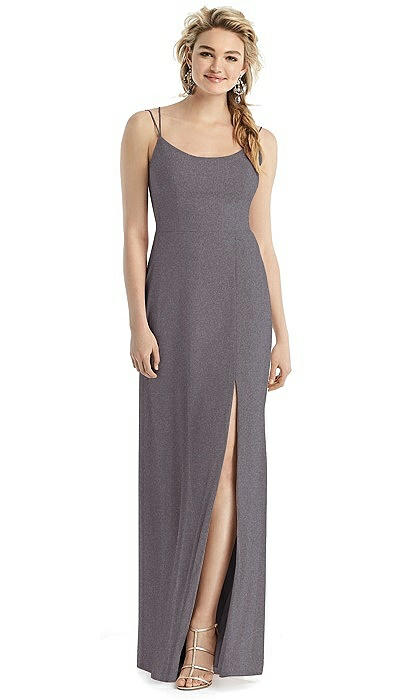 stormy grey bridesmaid dresses Stormy Bridesmaid Dresses Chic Bateau Neckline Ruffle Short Sleeves Sheath/Column Chiffon Bridesmaid Dress with Slit main image 0