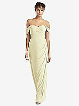 Front View Thumbnail - Butter Yellow Draped Off-the-Shoulder Maxi Dress with Shirred Streamer