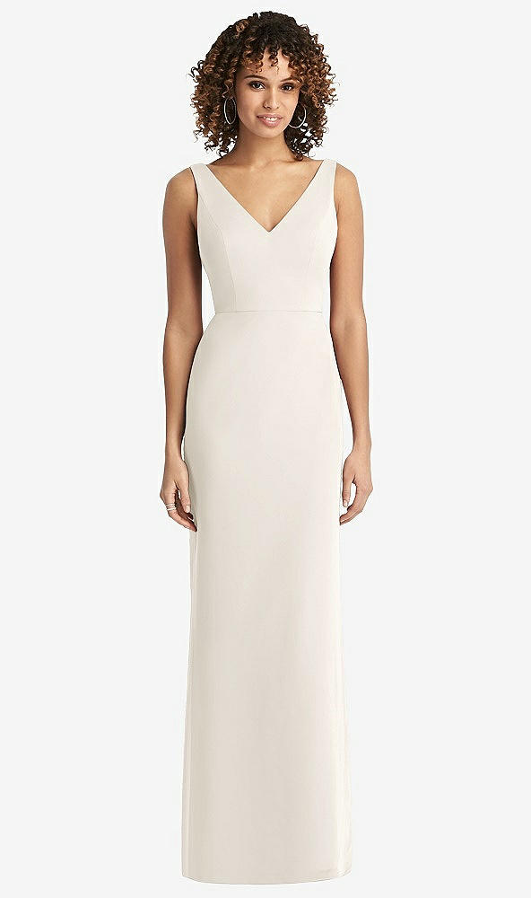 Back View - Ivory Sleeveless Tie Back Chiffon Trumpet Gown