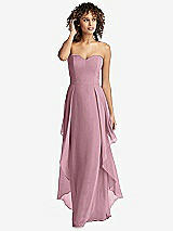 Front View Thumbnail - Dusty Pink Strapless Chiffon Dress with Skirt Overlay