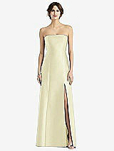 Front View Thumbnail - Butter Yellow Strapless Satin Trumpet Gown with Front Slit