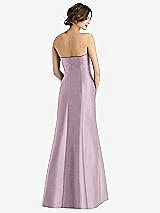 Rear View Thumbnail - Suede Rose Strapless Satin Trumpet Gown with Front Slit