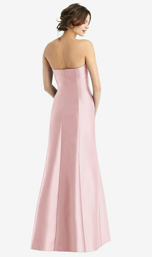 Back View - Ballet Pink Strapless Satin Trumpet Gown with Front Slit