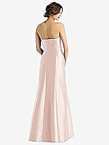 Rear View Thumbnail - Blush Strapless Satin Trumpet Gown with Front Slit