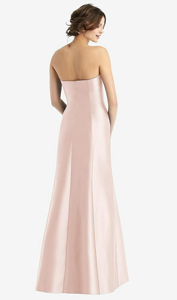 Back View - Blush Strapless Satin Trumpet Gown with Front Slit