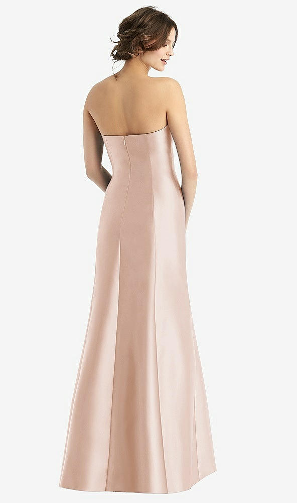 Back View - Cameo Strapless Satin Trumpet Gown with Front Slit