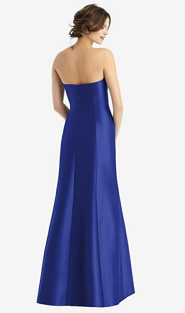 Back View - Cobalt Blue Strapless Satin Trumpet Gown with Front Slit